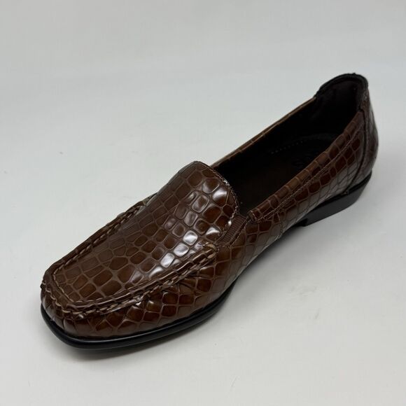 SAS Joy Loafers Womens 6.5 W Wide Brown Leather Croc Slip On Casual Comfort USA - Picture 7 of 15